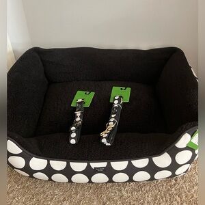 Kate Spade Black and White Polka Dot Pet Collar and Leash and bed
